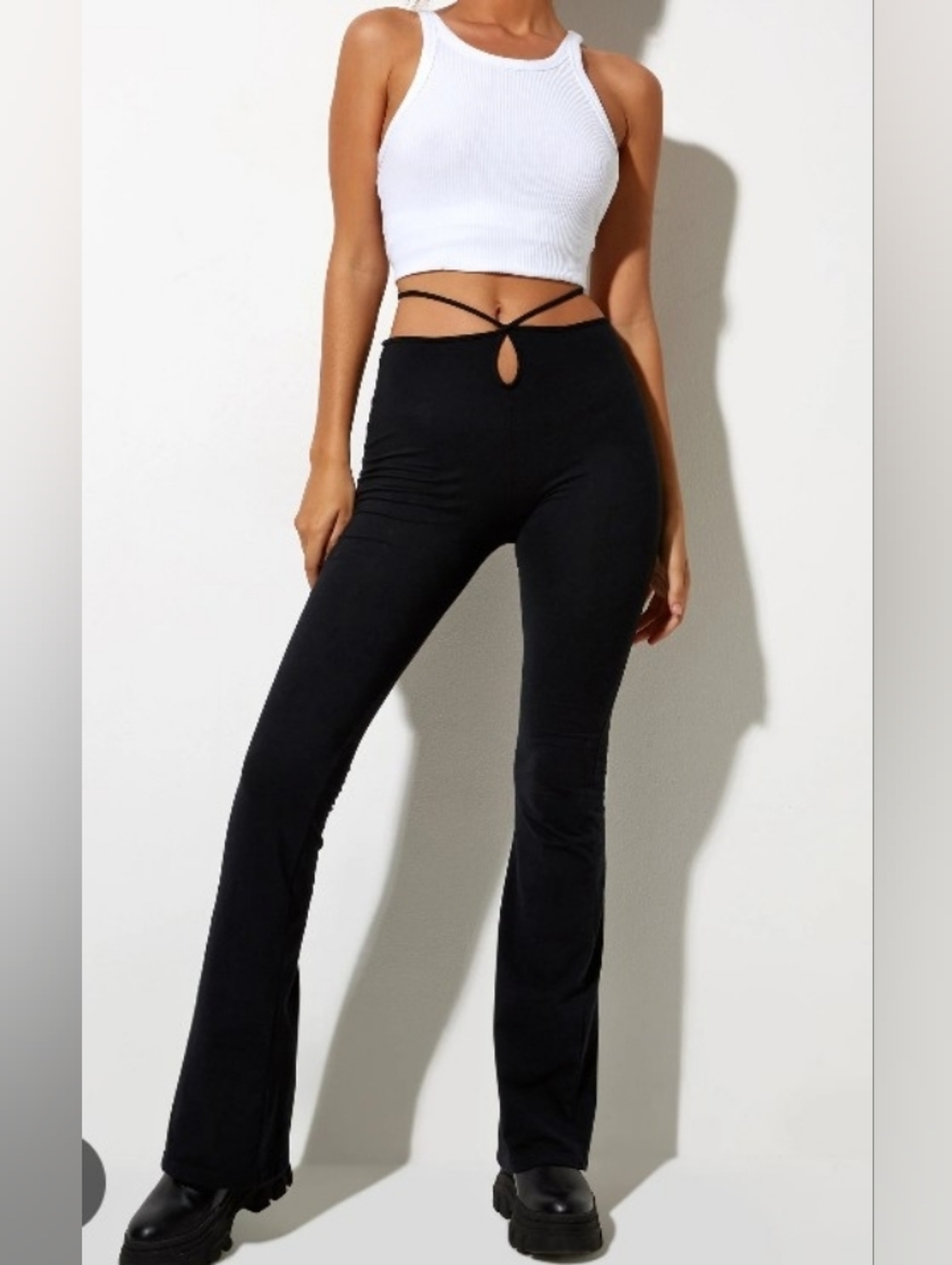 NWOT Cutout High-Waist Black Flared Women's Pants - Picture 4 of 16